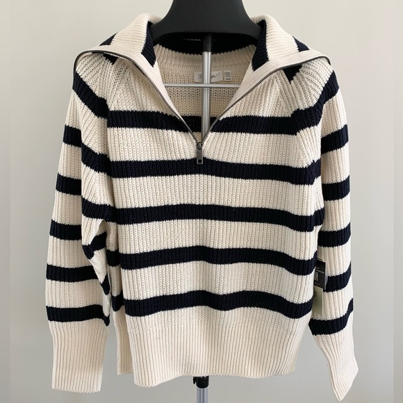 Striped Half-Zip Knit Sweater - Picture 1 of 6